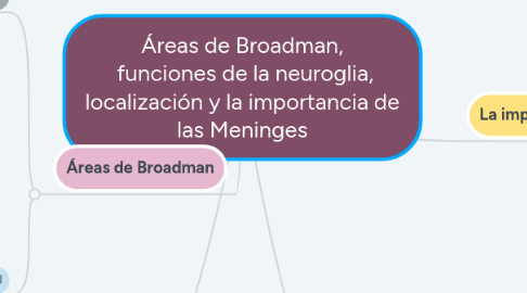 Mind Map: Áreas de Broadman,  funciones de la neuroglia,  localización y la importancia de  las Meninges