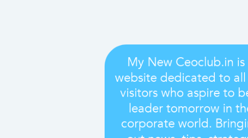 Mind Map: My New Ceoclub.in is a website dedicated to all the visitors who aspire to be a leader tomorrow in the corporate world. Bringing out news, tips, strategy, motivation and success stories of CEO will drive you to move ahead in the right direction of career.Mind Map