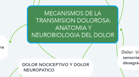 Mind Map: MECANISMOS DE LA  TRANSMISION DOLOROSA:  ANATOMIA Y  NEUROBIOLOGIA DEL DOLOR