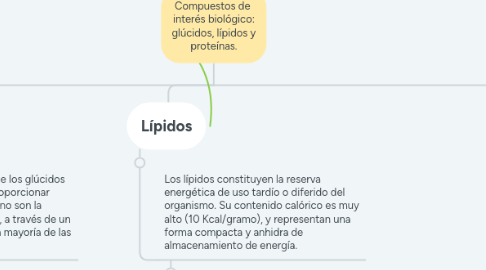 Mind Map: Compuestos de interés biológico: glúcidos, lípidos y proteínas.