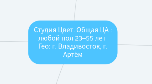 Mind Map: Студия Цвет. Общая ЦА : любой пол 23–55 лет Гео: г. Владивосток, г. Артём