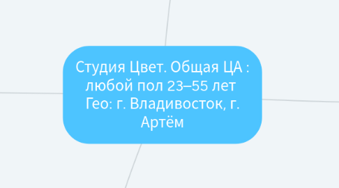 Mind Map: Студия Цвет. Общая ЦА : любой пол 23–55 лет  Гео: г. Владивосток, г. Артём