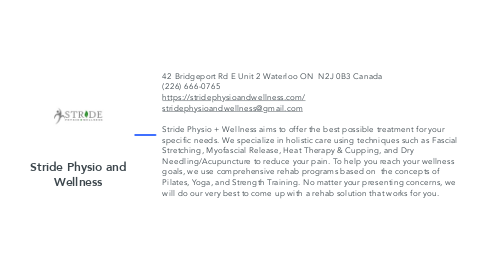 Mind Map: Stride Physio and Wellness