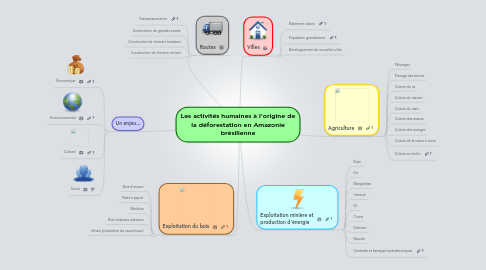 Mind Map: Les activités humaines à l'origine de la déforestation en Amazonie brésilienne