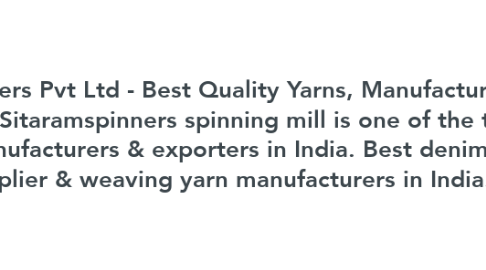 Mind Map: Sitaram Spinners Pvt Ltd - Best Quality Yarns, Manufactured in India  Description- Sitaramspinners spinning mill is one of the top cotton yarn manufacturers & exporters in India. Best denim yarn supplier & weaving yarn manufacturers in India.