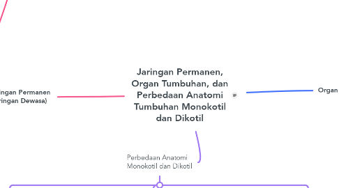 Mind Map: Jaringan Permanen, Organ Tumbuhan, dan Perbedaan Anatomi Tumbuhan Monokotil dan Dikotil