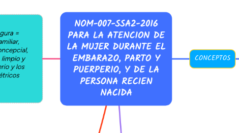 Mind Map: NOM-007-SSA2-2016 PARA LA ATENCION DE LA MUJER DURANTE EL EMBARAZO, PARTO Y PUERPERIO, Y DE LA PERSONA RECIEN NACIDA