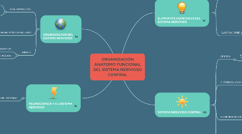Mind Map: ORGANIZACIÓN ANATOMO FUNCIONAL DEL SISTEMA NERVIOSO CENTRAL
