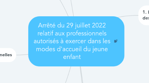 Mind Map: Arrêté du 29 juillet 2022 relatif aux professionnels autorisés à exercer dans les modes d'accueil du jeune enfant