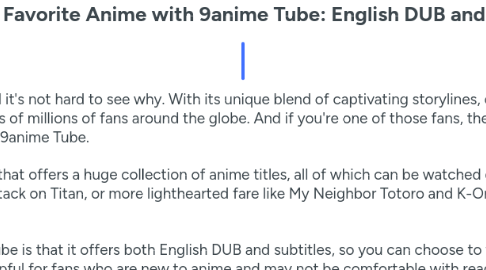 Mind Map: Stream Your Favorite Anime with 9anime Tube: English DUB and Subtitles