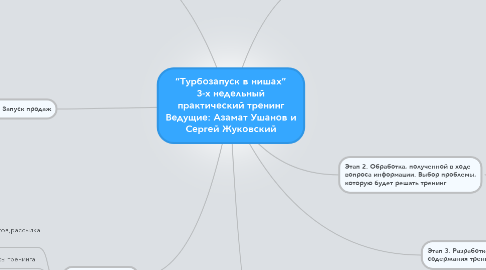 Mind Map: “Турбозапуск в нишах” 3-х недельный практический тренинг Ведущие: Азамат Ушанов и Сергей Жуковский