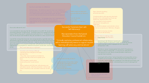 Mind Map: Successful Transitions Start with Self-Advocacy!  My expectation from the Special Education Course Guideline is:   “Critically exploring professional collaborating within interdisciplinary teams to support student learning, self-advocacy, and transitions”.