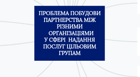 Mind Map: ПРОБЛЕМА ПОБУДОВИ ПАРТНЕРСТВА МІЖ РІЗНИМИ   ОРГАНІЗАЦІЯМИ У СФЕРІ  НАДАННЯ ПОСЛУГ ЦІЛЬОВИМ ГРУПАМ