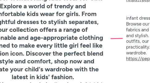 Mind Map: Discover Trendsetting Kids Wear for Girls Explore a world of trendy and comfortable kids wear for girls. From delightful dresses to stylish separates, our collection offers a range of fashionable and age-appropriate clothing designed to make every little girl feel like a fashion icon. Discover the perfect blend of style and comfort, shop now and elevate your child's wardrobe with the latest in kids' fashion. https://peppermint.in/collections/girl-kids