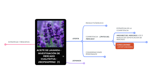 Mind Map: ACEITE DE LAVANDA - INVESTIGACIÓN DE MERCADO CUALITATIVA - ***DROPSHIPPING * ** (1)