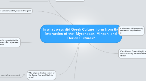 Mind Map: In what ways did Greek Culture  form from the interaction of the  Mycenaean, Minoan, and Dorian Cultures?