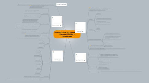 Mind Map: Abordaje inicial en: Quemaduras, Fracturas, Heridas y Convulsiones.