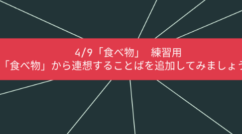 Mind Map: 4/9「食べ物」 練習用 「食べ物」から連想することばを追加してみましょう。