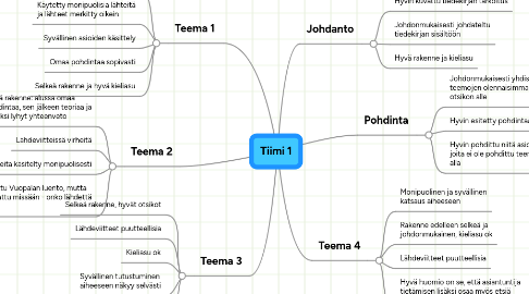 Mind Map: Tiimi 1