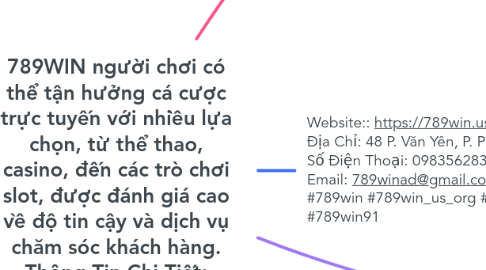 Mind Map: 789WIN người chơi có thể tận hưởng cá cược trực tuyến với nhiều lựa chọn, từ thể thao, casino, đến các trò chơi slot, được đánh giá cao về độ tin cậy và dịch vụ chăm sóc khách hàng. Thông Tin Chi Tiết: