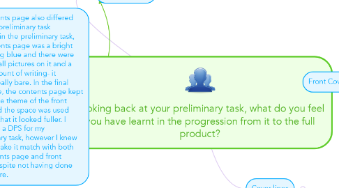 Mind Map: Looking back at your preliminary task, what do you feel you have learnt in the progression from it to the full product?