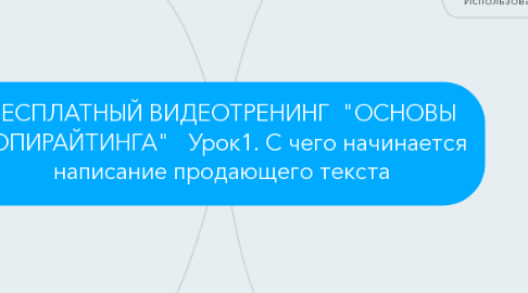 Mind Map: БЕСПЛАТНЫЙ ВИДЕОТРЕНИНГ  "ОСНОВЫ КОПИРАЙТИНГА"   Урок1. С чего начинается написание продающего текста