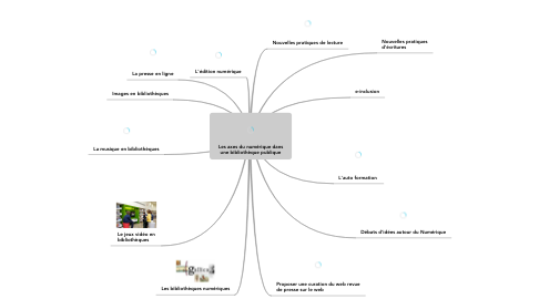 Mind Map: Les axes du numérique dans une bibliothèque publique
