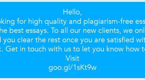 Mind Map: Hello, Are you looking for high quality and plagiarism-free essays? Order with us for the best essays. To all our new clients, we only ask you to pay 50% and you clear the rest once you are satisfied with the quality of our work. Get in touch with us to let you know how to pay 50%. Visit goo.gl/1sKt9w