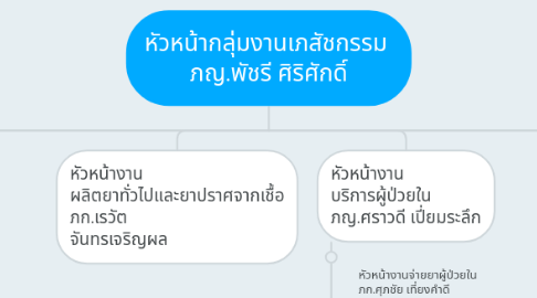 Mind Map: หัวหน้ากลุ่มงานเภสัชกรรม  ภญ.พัชรี ศิริศักดิ์