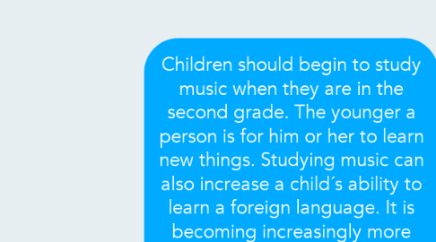Mind Map: Children should begin to study music when they are in the second grade. The younger a person is for him or her to learn new things. Studying music can also increase a child´s ability to learn a foreign language. It is becoming increasingly more necessary for school districts to re-introduce music education into the school plan. Music education can help a child become a well-rounded, flexible person.