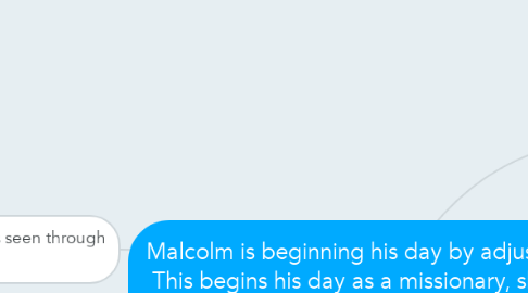 Mind Map: Malcolm is beginning his day by adjusting his tie. This begins his day as a missionary, showing the rigidness of his work