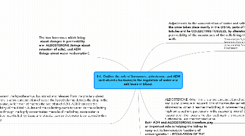Mind Map: 3.6: Outline the role of hormones, aldosterone and ADH (anti-diuretic hormone) in the regulation of water and salt levels in blood.