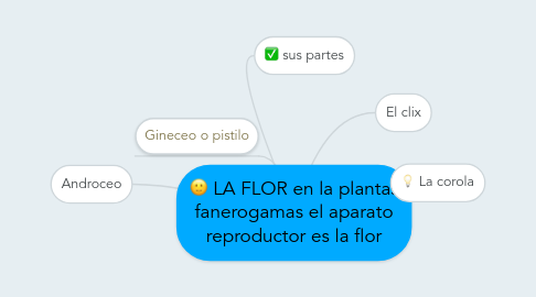 Mind Map: LA FLOR en la plantas fanerogamas el aparato reproductor es la flor