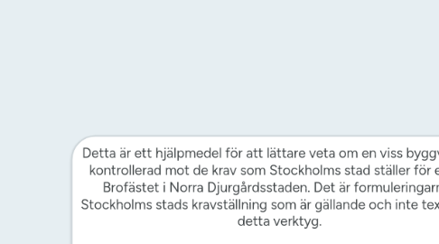 Mind Map: Detta är ett hjälpmedel för att lättare veta om en viss byggvara är kontrollerad mot de krav som Stockholms stad ställer för etapp Brofästet i Norra Djurgårdsstaden. Det är formuleringarna i Stockholms stads kravställning som är gällande och inte texterna i detta verktyg. Skapat av: Térèse Kuldkepp, Incoord Senast sparad: 2017-09-11 www.incoord.se