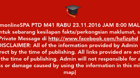Mind Map: examonlineSPA PTD M41 RABU 23.11.2016 JAM 8:00 MALAM [Untuk sebarang kesilapan fakta/perkongsian maklumat, sila Private Message di http://www.facebook.com/hafizphd ] [DISCLAIMER: All of the information provided by Admin is correct by the time of publishing. All links provided are active by the time of publishing. Admin will not responsible for any loss or damage caused by using the information in this mind map]