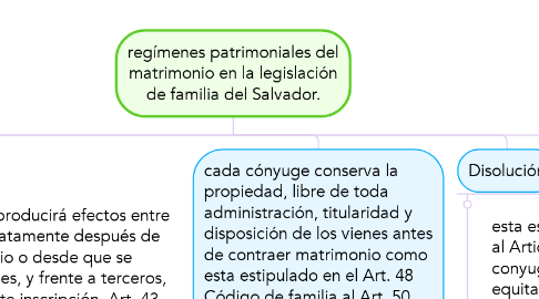 Mind Map: regímenes patrimoniales del matrimonio en la legislación de familia del Salvador.