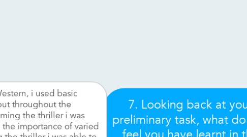 Mind Map: 7. Looking back at your preliminary task, what do you feel you have learnt in the progression from it to the full project?