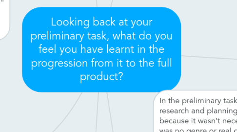 Mind Map: Looking back at your preliminary task, what do you feel you have learnt in the progression from it to the full product?