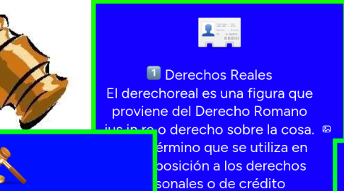 Mind Map: Derechos Reales El derechoreal es una figura que proviene del Derecho Romano ius in re o derecho sobre la cosa. Es un término que se utiliza en contraposición a los derechos personales o de crédito