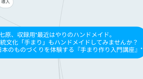 Mind Map: 七原、収録用"最近はやりのハンドメイド。 日本の伝統文化「手まり」もハンドメイドしてみませんか？ 古き良き日本のものづくりを体験する『手まり作り入門講座』"