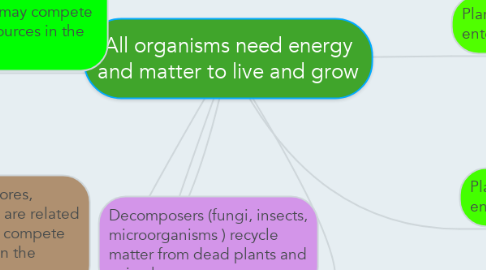 Mind Map: All organisms need energy and matter to live and grow