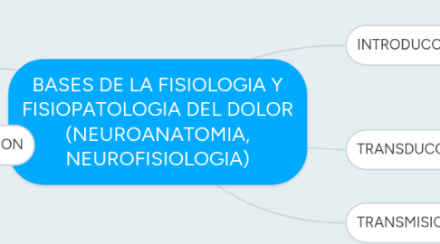 Mind Map: BASES DE LA FISIOLOGIA Y FISIOPATOLOGIA DEL DOLOR (NEUROANATOMIA, NEUROFISIOLOGIA)