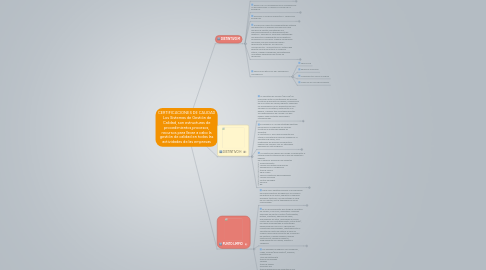 Mind Map: CERTIFICACIONES DE CALIDAD  Los Sistemas de Gestión de Calidad, son estructuras de procedimientos,procesos, recursos para llevar a cabo la gestión de calidad en todas las actividades de las empresas