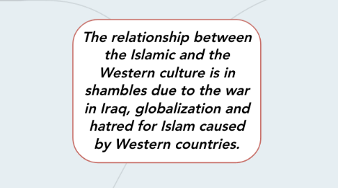 Mind Map: The relationship between the Islamic and the Western culture is in shambles due to the war in Iraq, globalization and hatred for Islam caused by Western countries.