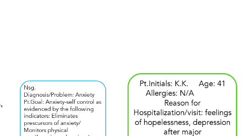 Mind Map: Pt.Initials: K.K.     Age: 41 Allergies: N/A             Reason for Hospitalization/visit: feelings of hopelessness, depression after major loses.                               PMH: N/A                      Assessment Priorities: