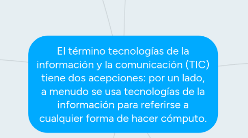 Mind Map: El término tecnologías de la información y la comunicación (TIC) tiene dos acepciones: por un lado, a menudo se usa tecnologías de la información para referirse a cualquier forma de hacer cómputo.