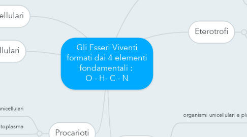 Mind Map: Gli Esseri Viventi formati dai 4 elementi fondamentali :  O - H- C - N