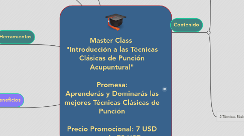 Mind Map: Master Class  "Introducción a las Técnicas Clásicas de Punción Acupuntural"  Promesa: Aprenderás y Dominarás las mejores Técnicas Clásicas de Punción  Precio Promocional: 7 USD en vez de 79 USD