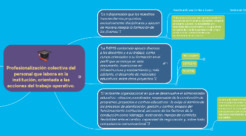 Mind Map: Profesionalización colectiva del personal que labora en la institución, orientada a las acciones del trabajo operativo.