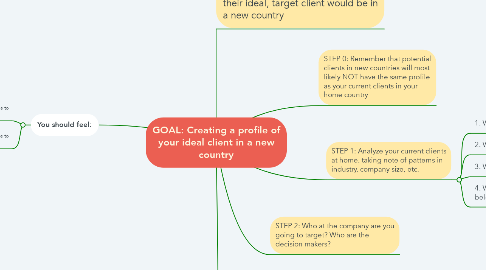 Mind Map: GOAL: Creating a profile of your ideal client in a new country